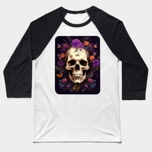 Skull with Flowers Baseball T-Shirt